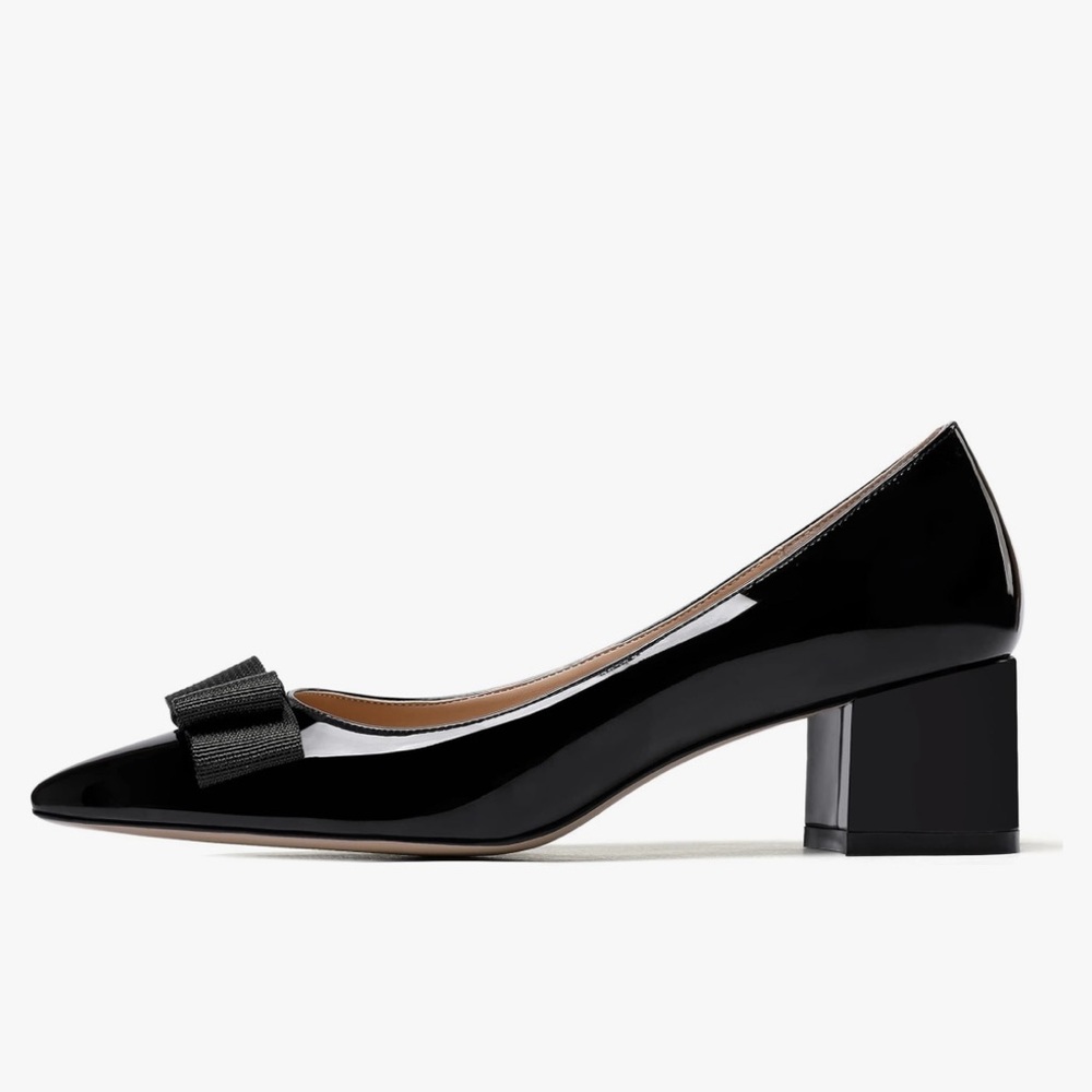 Modencoco Women's Black Bow Pointed Toe Block Heel Shoes Sz 7 NWT